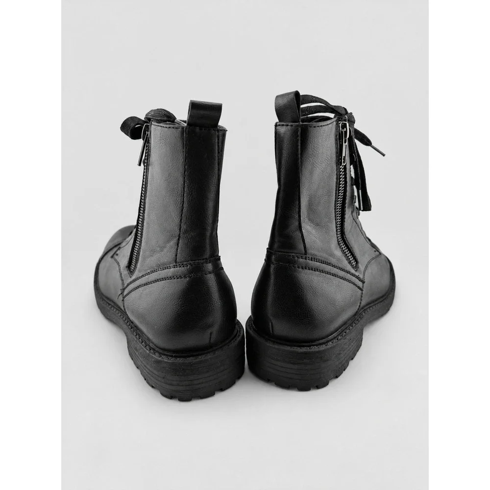 Unlisted Captain Combat Boots Mens 9.5 Black Lace Up Side Zip NWOB Lug Sole